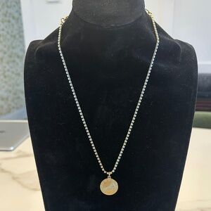 TOVA - Virgo Zodiac Pendant with Blue Patina Wash on Crystal Chain Necklace